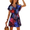 image:imageEkouaer Women Cover Up Casual Swimsuit Coverup Tie Beach Cover Up Dress  V Neck Bathing Suit Cover Up Short Sleeve Drawstring at WaistBlack Red Leaf