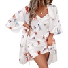 image:imageEkouaer Women Silk Robe Set V Neck 2 Piece Bridal Robe Satin Bathrobe Set  Satin Material 2 Piece 34 Sleeves TieButterfly