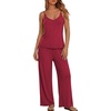 image:imageEkouaer Womens Cami Pajamas Set Y2K 2 Piece Lace Trim PJs Set Sleepwear  Buttery SoftLoungewearAdjustable Spaghetti StrapsSide PocketsTrendy Cami SleepwearLoungingVacationXS2XLDeep Red