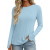 image:imageEkouaer Womens Long Sleeve Shirts Thumb Hole Tops Thermal Fall Clothes  Crew Neck T Shirts Loose Fit Undershirts Layering Casual Work Winter OutfitsLight Blue