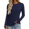 image:imageEkouaer Womens Long Sleeve Shirts Thumb Hole Tops Thermal Fall Clothes  Crew Neck T Shirts Loose Fit Undershirts Layering Casual Work Winter OutfitsNavy Blue