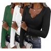 image:imageWomens Long Sleeve Shirts V Neck Slim Fit Tops Thermal Undershirts 3 Pack  Long sleeve shirts for women ribbed texture and slim fit design for sweater layers work outfits and everyday wearBlackWhiteGreen
