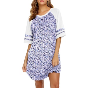 image:imageEkouaer Cotton Nightgowns for Women Color Block Short Sleeve Sleep Shirts  Soft Cotton Crew Neck Short Night Shirts Daily Wear Oversize Sleepwear Comfy and Stylish Sleep Vacation TravelFloral Purple