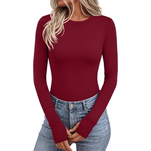 image:imageEkouaer Long Sleeve Shirts for Women Crew Neck Undershirt with Thumb Holes  Lightweight Soft Fabric Thermal Underscrub Casual Fitted Basic Underwear Fall Winter Workout Base Layer Athletic ClothRed