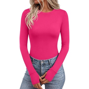 image:imageEkouaer Long Sleeve Shirts for Women Crew Neck Undershirt with Thumb Holes  Lightweight Soft Fabric Thermal Underscrub Casual Fitted Basic Underwear Fall Winter Workout Base Layer Athletic ClothHot Pink