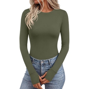 image:imageEkouaer Long Sleeve Shirts for Women Crew Neck Undershirt with Thumb Holes  Lightweight Soft Fabric Thermal Underscrub Casual Fitted Basic Underwear Fall Winter Workout Base Layer Athletic ClothArmy Green