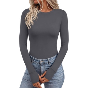 image:imageEkouaer Long Sleeve Shirts for Women Crew Neck Undershirt with Thumb Holes  Lightweight Soft Fabric Thermal Underscrub Casual Fitted Basic Underwear Fall Winter Workout Base Layer Athletic ClothDark Grey