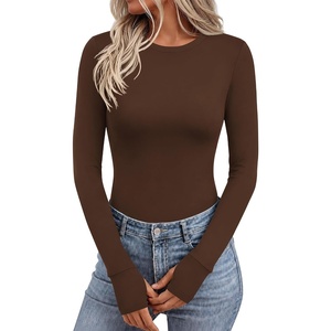 image:imageEkouaer Long Sleeve Shirts for Women Crew Neck Undershirt with Thumb Holes  Lightweight Soft Fabric Thermal Underscrub Casual Fitted Basic Underwear Fall Winter Workout Base Layer Athletic ClothBrown