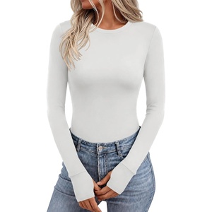 image:imageEkouaer Long Sleeve Shirts for Women Crew Neck Undershirt with Thumb Holes  Lightweight Soft Fabric Thermal Underscrub Casual Fitted Basic Underwear Fall Winter Workout Base Layer Athletic ClothWhite