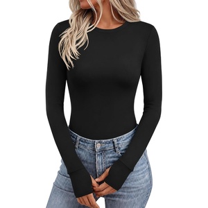 image:imageEkouaer Long Sleeve Shirts for Women Crew Neck Undershirt with Thumb Holes  Lightweight Soft Fabric Thermal Underscrub Casual Fitted Basic Underwear Fall Winter Workout Base Layer Athletic ClothBlack