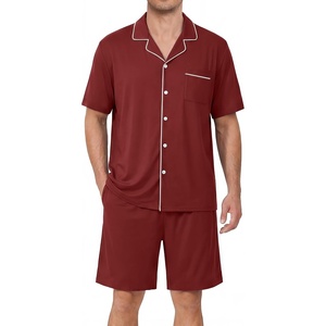 image:imageEkouaer Mens Pajama Set Summer Short Sleeve Button Up Pjs 2 Piece Sleepwear  Soft Lightweight Shirt and Shorts Button Up Adjustable Strap Two Side Pockets Mens Gift for Birthday Daily Wear S3XLWine Red