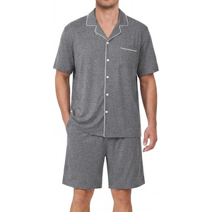 image:imageEkouaer Mens Pajama Set Summer Short Sleeve Button Up Pjs 2 Piece Sleepwear  Soft Lightweight Shirt and Shorts Button Up Adjustable Strap Two Side Pockets Mens Gift for Birthday Daily Wear S3XLGray