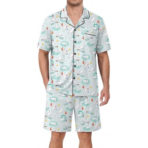image:imageEkouaer Mens Pajama Set Summer Short Sleeve Button Up Pjs 2 Piece Sleepwear  Soft Lightweight Shirt and Shorts Button Up Adjustable Strap Two Side Pockets Mens Gift for Birthday Daily Wear S3XLLight Blue Cat Print