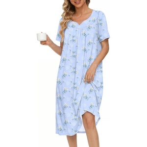 image:imageEkouaer Moo Moos for Women Cotton House Dress With Pockets Soft Nightgowns  Cotton Short Sleeve Mumu Dresses Embroidered Lounge Dress Floral Sleepwear V Neck Loungewear Mothers Gifts Daily HomeBlue Floral
