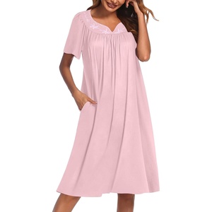 image:imageEkouaer Moo Moos for Women Cotton House Dress With Pockets Soft Nightgowns  Cotton Short Sleeve Mumu Dresses Embroidered Lounge Dress Floral Sleepwear V Neck Loungewear Mothers Gifts Daily HomeDeep Pink