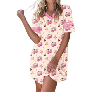 image:imageEkouaer Nightgowns for Women Cotton Night Gowns Short Sleeve Sleepwear  Ladies Sleep Shirts Casual T Shirt Nightgown V Neck Night Shirts Soft Moo Moos Color Block Pajama Shirt Plus Size NightshirtsBteddy