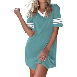 image:imageEkouaer Nightgowns for Women Cotton Night Gowns Short Sleeve Sleepwear  Ladies Sleep Shirts Casual T Shirt Nightgown V Neck Night Shirts Soft Moo Moos Color Block Pajama Shirt Plus Size NightshirtsAmint Green
