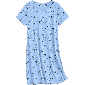 image:imageEkouaer Nightgowns for Women Cotton Sleep Shirt Short Sleeve Night Shirt  Crew Neck Night Gown Soft Sleepwear Casual T Shirt Pajama Dress Short Lounge Dress Pullover Loungewear for Daily SleepBlue Moon