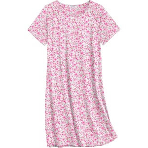 image:imageEkouaer Nightgowns for Women Cotton Sleep Shirt Short Sleeve Night Shirt  Crew Neck Night Gown Soft Sleepwear Casual T Shirt Pajama Dress Short Lounge Dress Pullover Loungewear for Daily SleepPink Floral