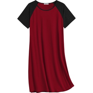 image:imageEkouaer Nightgowns for Women Cotton Sleep Shirt Short Sleeve Night Shirt  Crew Neck Night Gown Soft Sleepwear Casual T Shirt Pajama Dress Short Lounge Dress Pullover Loungewear for Daily SleepWine Red