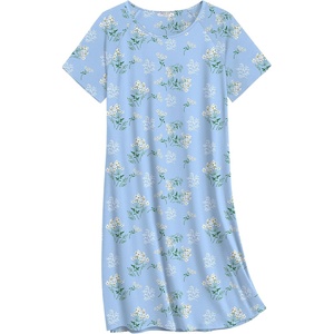 image:imageEkouaer Nightgowns for Women Cotton Sleep Shirt Short Sleeve Night Shirt  Crew Neck Night Gown Soft Sleepwear Casual T Shirt Pajama Dress Short Lounge Dress Pullover Loungewear for Daily SleepBlue Flowers