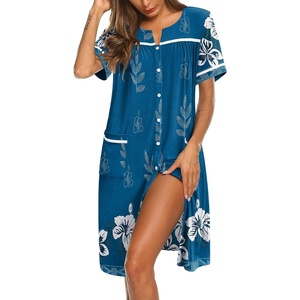 image:imageEkouaer Nightgowns for Women House Dress with Pockets Button Down Sleepshirt Short Sleeve Nightshirt Housecoat  Button Up Night GownsShort Sleeve HousecoatMoo Moos for Elderly WomenLabor and Delivery Gown for Pregnant and PostpartumBlue Green Flower