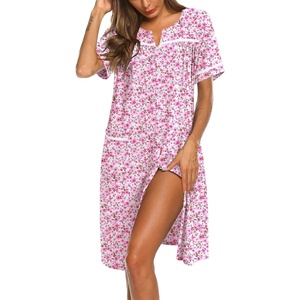 image:imageEkouaer Nightgowns for Women House Dress with Pockets Button Down Sleepshirt Short Sleeve Nightshirt Housecoat  Button Up Night GownsShort Sleeve HousecoatMoo Moos for Elderly WomenLabor and Delivery Gown for Pregnant and PostpartumPink Floral