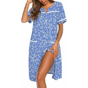 image:imageEkouaer Nightgowns for Women House Dress with Pockets Button Down Sleepshirt Short Sleeve Nightshirt Housecoat  Button Up Night GownsShort Sleeve HousecoatMoo Moos for Elderly WomenLabor and Delivery Gown for Pregnant and PostpartumBlue Plum