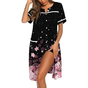 image:imageEkouaer Nightgowns for Women House Dress with Pockets Button Down Sleepshirt Short Sleeve Nightshirt Housecoat  Button Up Night GownsShort Sleeve HousecoatMoo Moos for Elderly WomenLabor and Delivery Gown for Pregnant and PostpartumBlack Sakura