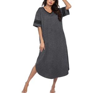 image:imageEkouaer Nightgowns for Women Long Nightgown Plus Size Moo Moos House Dress  Color Block Sleep Dress Short Sleeve Sleepwear V Neck Loungewear Oversized Lounge Dress M5XL Daily Wear Sleep HomeDark Grey