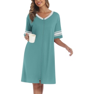 image:imageEkouaer Women Zipper Robe Short Striped Sleeves Lightweight Robes Color Block Bathrobe Soft Sleepwear with Pockets S3XLB Mint Green