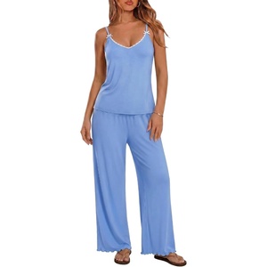 image:imageEkouaer Womens Cami Pajamas Set Y2K 2 Piece Lace Trim PJs Set Sleepwear  Buttery SoftLoungewearAdjustable Spaghetti StrapsSide PocketsTrendy Cami SleepwearLoungingVacationXS2XLLight Blue