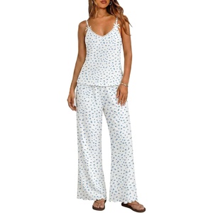 image:imageEkouaer Womens Cami Pajamas Set Y2K 2 Piece Lace Trim PJs Set Sleepwear  Buttery SoftLoungewearAdjustable Spaghetti StrapsSide PocketsTrendy Cami SleepwearLoungingVacationXS2XLFlowers White