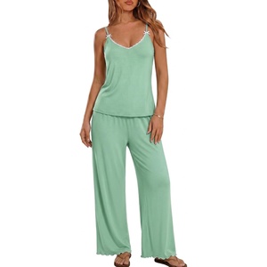 image:imageEkouaer Womens Cami Pajamas Set Y2K 2 Piece Lace Trim PJs Set Sleepwear  Buttery SoftLoungewearAdjustable Spaghetti StrapsSide PocketsTrendy Cami SleepwearLoungingVacationXS2XLGreen