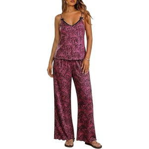 image:imageEkouaer Womens Cami Pajamas Set Y2K 2 Piece Lace Trim PJs Set Sleepwear  Buttery SoftLoungewearAdjustable Spaghetti StrapsSide PocketsTrendy Cami SleepwearLoungingVacationXS2XLRose Leopard
