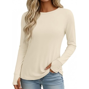 image:imageEkouaer Womens Long Sleeve Shirts Thumb Hole Tops Thermal Fall Clothes  Crew Neck T Shirts Loose Fit Undershirts Layering Casual Work Winter OutfitsBeige