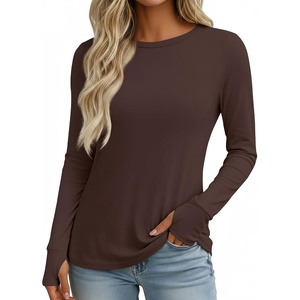 image:imageEkouaer Womens Long Sleeve Shirts Thumb Hole Tops Thermal Fall Clothes  Crew Neck T Shirts Loose Fit Undershirts Layering Casual Work Winter OutfitsBrown