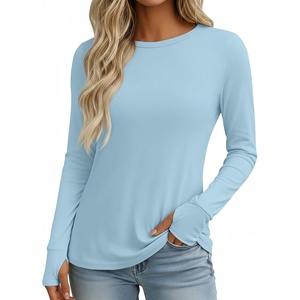 image:imageEkouaer Womens Long Sleeve Shirts Thumb Hole Tops Thermal Fall Clothes  Crew Neck T Shirts Loose Fit Undershirts Layering Casual Work Winter OutfitsLight Blue