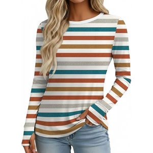 image:imageEkouaer Womens Long Sleeve Shirts Thumb Hole Tops Thermal Fall Clothes  Crew Neck T Shirts Loose Fit Undershirts Layering Casual Work Winter OutfitsOrange Stripe