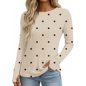 image:imageEkouaer Womens Long Sleeve Shirts Thumb Hole Tops Thermal Fall Clothes  Crew Neck T Shirts Loose Fit Undershirts Layering Casual Work Winter OutfitsPolka Dot Khaki