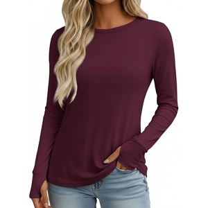image:imageEkouaer Womens Long Sleeve Shirts Thumb Hole Tops Thermal Fall Clothes  Crew Neck T Shirts Loose Fit Undershirts Layering Casual Work Winter OutfitsWine Red