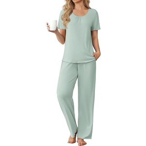 image:imageEkouaer Womens Pajama Sets Viscose from Bamboo Top With Pants Lounge Set  Soft Viscose from Bamboo Short Sleeve with Pants Sets Modal Daily WearMonthers Day GiftLight Green
