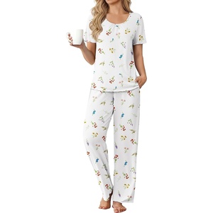 image:imageEkouaer Womens Pajama Sets Viscose from Bamboo Top With Pants Lounge Set  Soft Viscose from Bamboo Short Sleeve with Pants Sets Modal Daily WearMonthers Day GiftDaisy