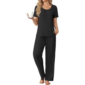 image:imageEkouaer Womens Pajama Sets Viscose from Bamboo Top With Pants Lounge Set  Soft Viscose from Bamboo Short Sleeve with Pants Sets Modal Daily WearMonthers Day GiftBlack