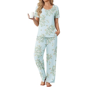 image:imageEkouaer Womens Pajama Sets Viscose from Bamboo Top With Pants Lounge Set  Soft Viscose from Bamboo Short Sleeve with Pants Sets Modal Daily WearMonthers Day GiftDaisy Bouquet