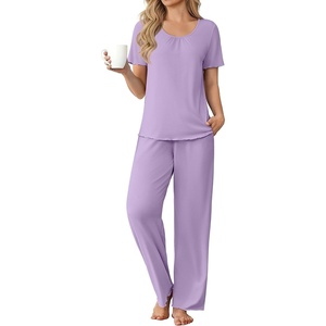 image:imageEkouaer Womens Pajama Sets Viscose from Bamboo Top With Pants Lounge Set  Soft Viscose from Bamboo Short Sleeve with Pants Sets Modal Daily WearMonthers Day GiftLavender