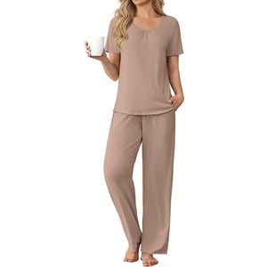 image:imageEkouaer Womens Pajama Sets Viscose from Bamboo Top With Pants Lounge Set  Soft Viscose from Bamboo Short Sleeve with Pants Sets Modal Daily WearMonthers Day GiftKhaki