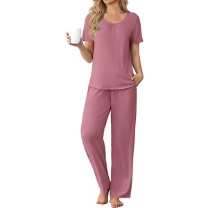 image:imageEkouaer Womens Pajama Sets Viscose from Bamboo Top With Pants Lounge Set  Soft Viscose from Bamboo Short Sleeve with Pants Sets Modal Daily WearMonthers Day GiftDeep Pink