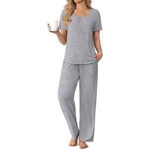 image:imageEkouaer Womens Pajama Sets Viscose from Bamboo Top With Pants Lounge Set  Soft Viscose from Bamboo Short Sleeve with Pants Sets Modal Daily WearMonthers Day GiftGrey