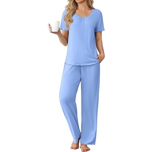 image:imageEkouaer Womens Pajama Sets Viscose from Bamboo Top With Pants Lounge Set  Soft Viscose from Bamboo Short Sleeve with Pants Sets Modal Daily WearMonthers Day GiftBlue
